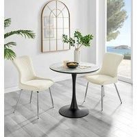 Elina Dining Table in White, Marble Effect & 2 Nora Silver Leg Velvet Chairs