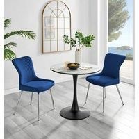 Elina Dining Table in White, Marble Effect & 2 Nora Silver Leg Velvet Chairs