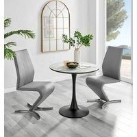 Furniture Box Elina White Marble Effect Round Dining Table and 2 Grey Willow Chairs