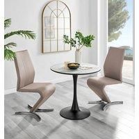 Furniture Box Elina White Marble Effect Round Dining Table and 2 Cappuccino Willow Chairs