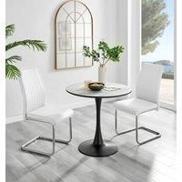 Elina White Marble Effect Scratch Resistant Dining Table & 2 Lorenzo Faux Leather Chairs