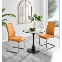 Elina White Marble Effect Round Dining Table & 2 Lorenzo Chairs, Easy to Clean