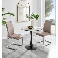Elina White Marble Effect Round Dining Table & 2 Lorenzo Chairs, Easy to Clean