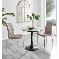 Elina White Marble Effect Scratch Resistant Dining Table & 2 Isco Faux Leather Chairs