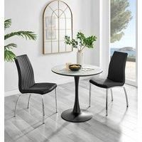 Furniture Box Elina White Marble Effect Round Dining Table and 2 Black Isco Chairs