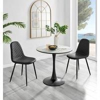 Elina White Marble Effect Scratch Resistant Dining Table & 2 Corona Black Leg Chairs