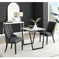 Furniture Box Carson White Marble Effect Square Dining Table and 2 Black Belgravia Black Leg Chairs