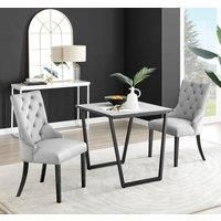 Furniture Box Carson White Marble Effect Square Dining Table and 2 Grey Belgravia Black Leg Chairs