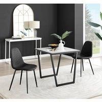 Furniture Box Carson White Marble Effect Square Dining Table and 2 Black Corona Black Leg Chairs