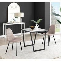 Furniture Box Carson White Marble Effect Square Dining Table and 2 Cappuccino Corona Black Leg Chairs
