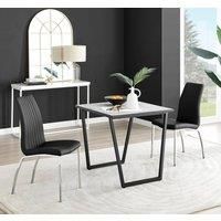 Furniture Box Carson White Marble Effect Square Dining Table and 2 Black Isco Chairs