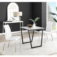 Furniture Box Carson White Marble Effect Square Dining Table and 2 White Isco Chairs
