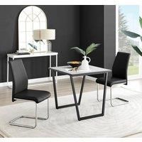 Furniture Box Carson White Marble Effect Square Dining Table and 2 Black Lorenzo Chairs