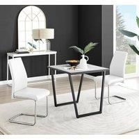 Furniture Box Carson White Marble Effect Square Dining Table and 2 White Lorenzo Chairs