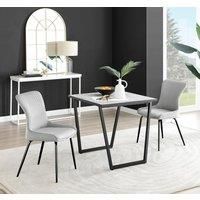 Carson White Marble Effect Square Dining Table & 2 Velvet Nora Black Leg Chairs