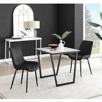 Furniture Box Carson White Marble Effect Square Dining Table and 2 Black Pesaro Black Leg Chairs