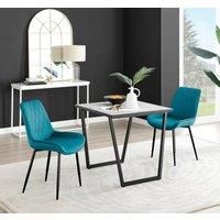 Furniture Box Carson White Marble Effect Square Dining Table and 2 Blue Pesaro Black Leg Chairs