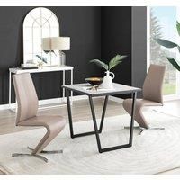 Furniture Box Carson White Marble Effect Square Dining Table and 2 Cappuccino Willow Chairs