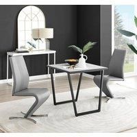 Furniture Box Carson White Marble Effect Square Dining Table and 2 Grey Willow Chairs