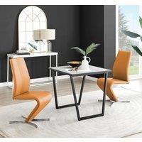 Carson White Marble Effect Square Dining Table & 2 Faux Leather Willow Chairs