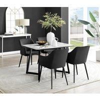 Furniture Box Carson White Marble Effect Dining Table and 4 Black Calla Black Leg Chairs