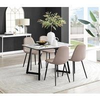 Furniture Box Carson White Marble Effect Dining Table and 4 Cappuccino Corona Black Leg Chairs