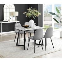 Furniture Box Carson White Marble Effect Dining Table and 4 Grey Corona Black Leg Chairs