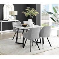 Furniture Box Carson White Marble Effect Dining Table and 4 Light Grey Falun Black Leg Chairs