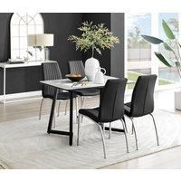 Furniture Box Carson White Marble Effect Dining Table and 4 Black Isco Chairs