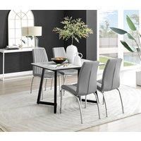 Carson Dining Table in White, Marble Effect & 4 Isco Chairs, Ergonomic Design