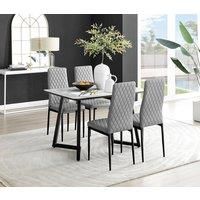 Furniture Box Carson White Marble Effect Dining Table and 4 Grey Milan Black Leg Chairs