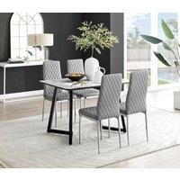 Furniture Box Carson White Marble Effect Dining Table and 4 Grey Milan Chrome Leg Chairs