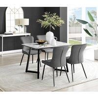Carson Dining Table in White, Marble Effect & 4 Nora Black Leg Chairs, Ergonomic