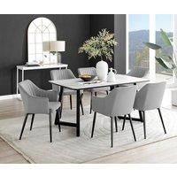 Furniture Box Carson White Marble Effect Dining Table and 6 Grey Calla Black Leg Chairs