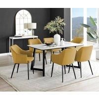 Carson White Rectangular Dining Table, Marble Effect & 6 Calla Black Leg Chairs