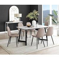 Carson White Dining Table, Marble Effect & 6 Corona Black Leg Chairs, Easy Clean