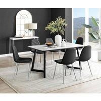 Carson White Dining Table, Marble Effect & 6 Corona Silver Chairs, Easy Clean