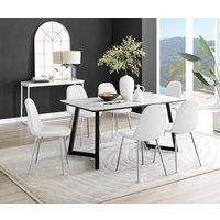 Carson White Dining Table, Marble Effect & 6 Corona Silver Chairs, Easy Clean
