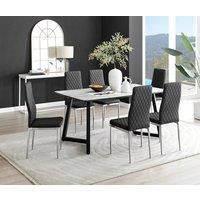 Carson White Rectangular Dining Table, Marble Effect & 6 Milan Chrome Leg Chairs