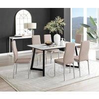 Carson White Rectangular Dining Table, Marble Effect & 6 Milan Chrome Leg Chairs