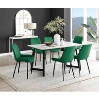 Carson Dining Table in White, Marble Effect & 6 Pesaro Black Leg Velvet Chairs