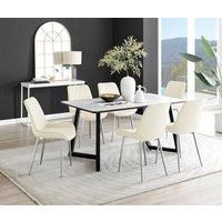 Carson Dining Table in White, Marble Effect & 6 Pesaro Silver Velvet Chairs