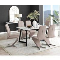Carson Rectangular Dining Table in White with Marble Effect & 6 Willow Chairs
