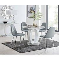 GIOVANI Round White Gloss and Grey Glass Table and 4 Faux Leather Corona Chairs