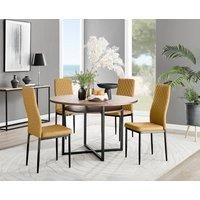 Adley Brown Wood Storage Dining Table & 4 Velvet Milan Black Leg Chairs