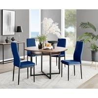 Adley Brown Wood Storage Dining Table & 4 Velvet Milan Black Leg Chairs
