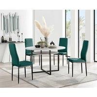 Adley Grey Concrete Effect And Black Round Dining Table with Shelf and 4 Velvet Milan Dining Chairs