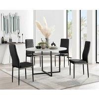 Adley Grey Concrete Effect And Black Round Dining Table with Shelf and 4 Velvet Milan Dining Chairs