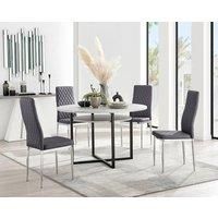 Adley Grey Concrete Effect Round Dining Table & 4 Velvet Milan Chairs