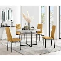 Adley Grey Concrete Effect And Black Round Dining Table with Shelf and 4 Velvet Milan Dining Chairs